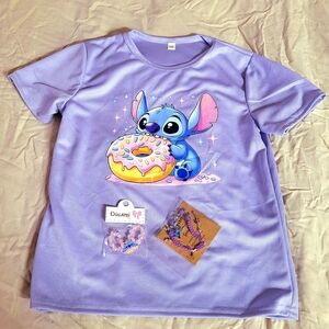Stitch Shirt, Designed with a Donut Theme, Bracelet and Hair Claw